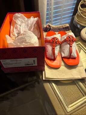 Tory Burch Orange Poppy Miller Logo Thong Sandals